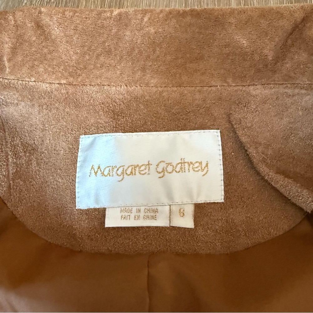 Vintage 90’s Margaret Godfrey 100% leather suede jacket, camel, 6 - Picture 4 of 7